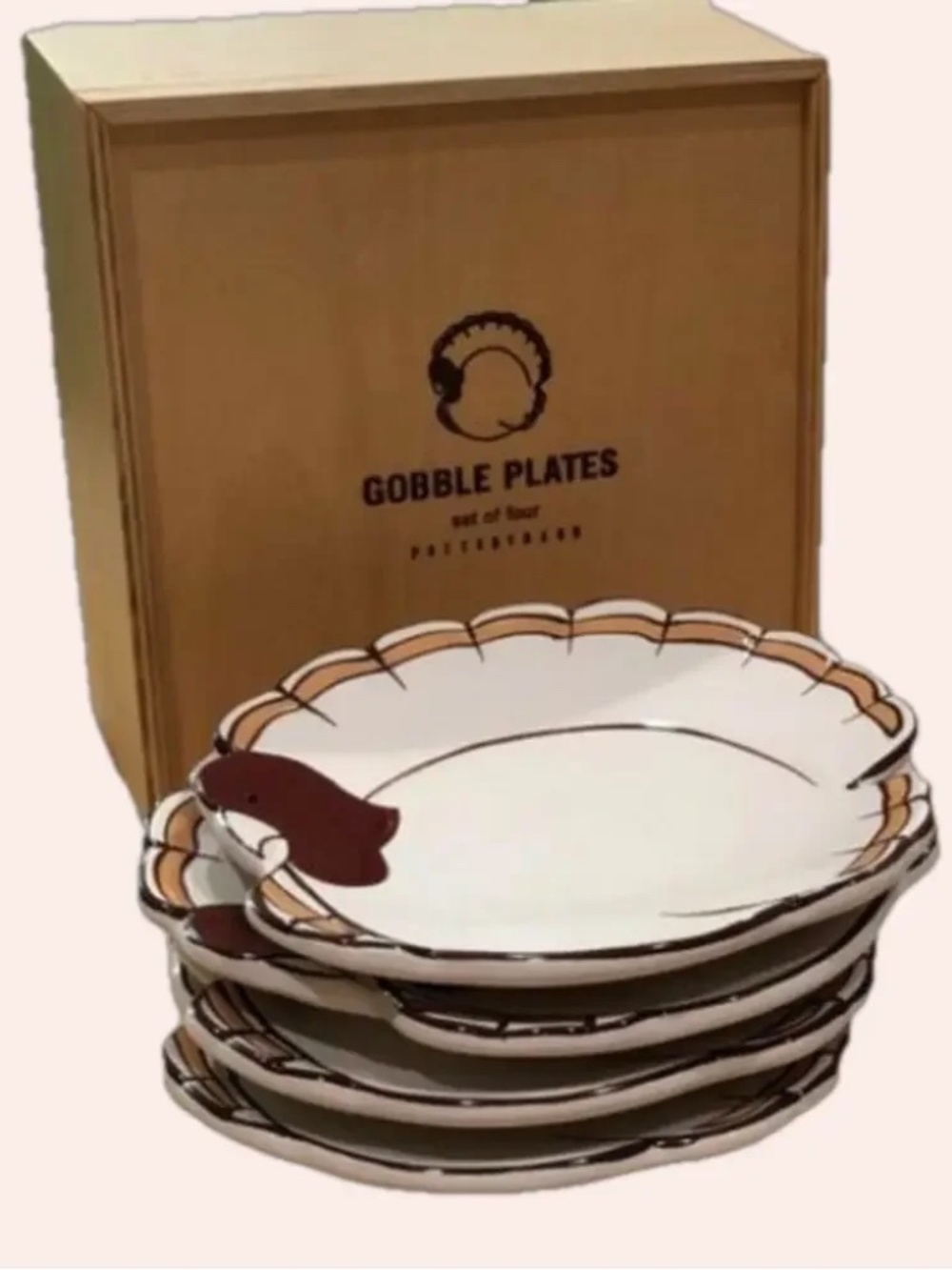 Pottery Barn Gobble Thanksgiving Set of 4 Dessert Plates, Collectible